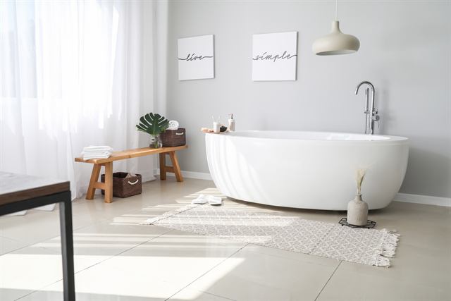 Bright bathroom with a freestanding tub