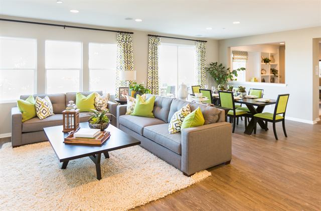 Open living and dining area in a renovated home